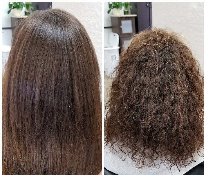 Before and after keratin smoothing treatment